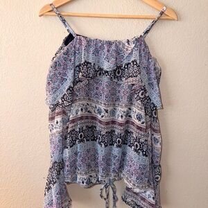 BCX Blue & Navy Printed Spaghetti-Strap Ruffle Tie-Hem Camisole